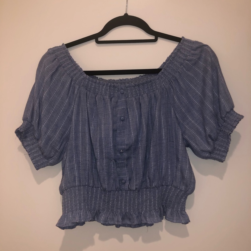 NWT No Rest For Bridget Blue Off-The-Shoulder Crop Top